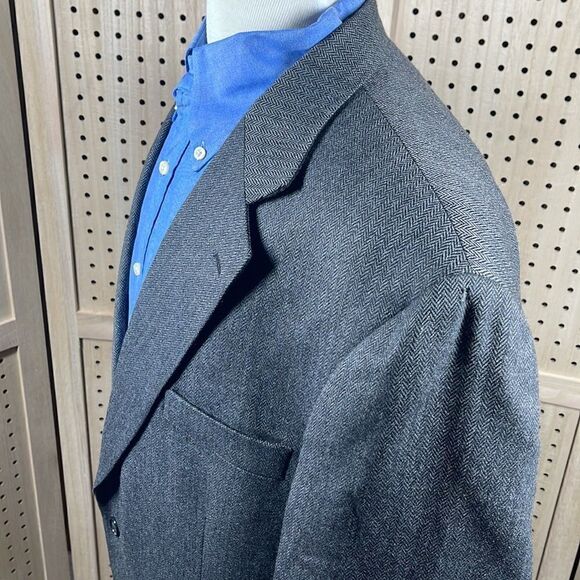 New England Sport Coat Mens 46L Gray Herringbone Lambswool Two Button Blazer - Picture 4 of 12